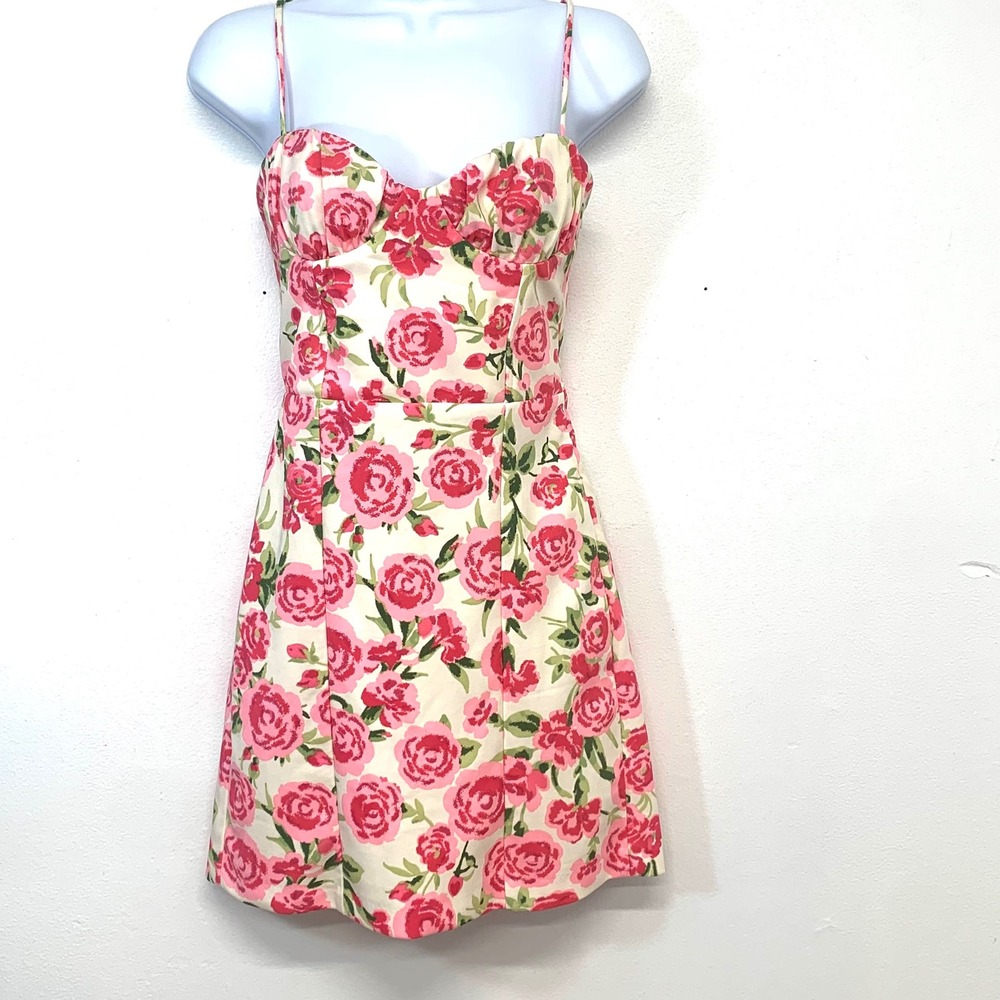 ZARA Pinkโ Rose Floral Mini Dress Sweetheart Smocked Back Small Romantic Party